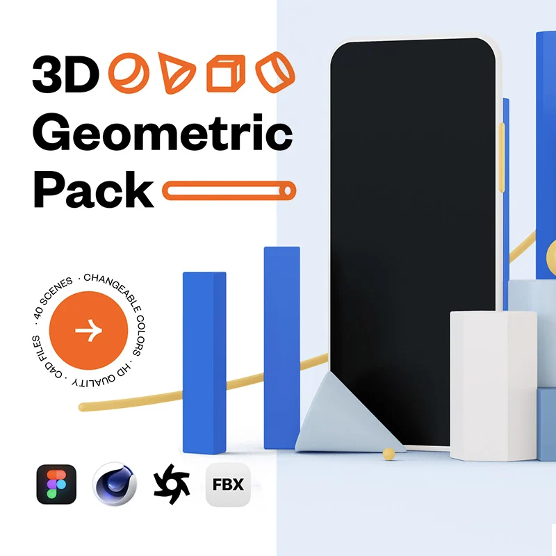 40个3D几何元素图形组合场景 3D Geometric Pack缩略图到位啦UI