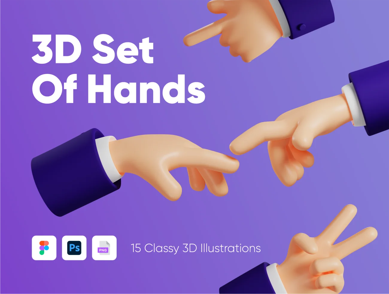 15款胖乎乎的3D手部造型元素插图套件 3D set of hands插图5