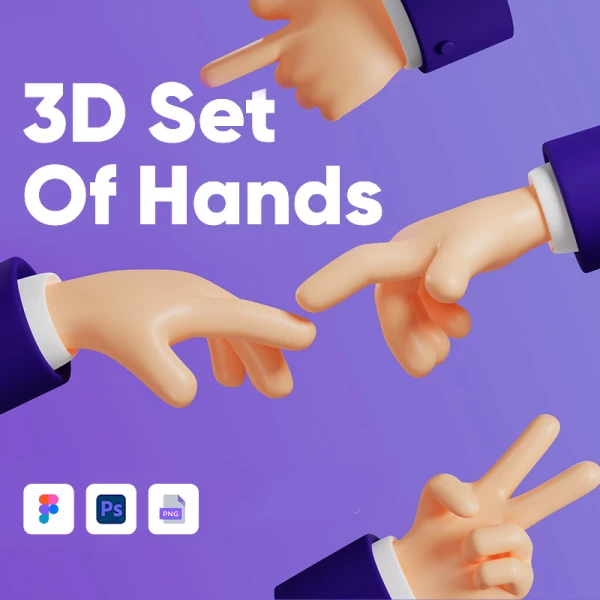 15款胖乎乎的3D手部造型元素插图套件 3D set of hands