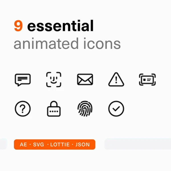 9款常用必备动画图标HTML源码AE模板 9 Essential Animated Icons