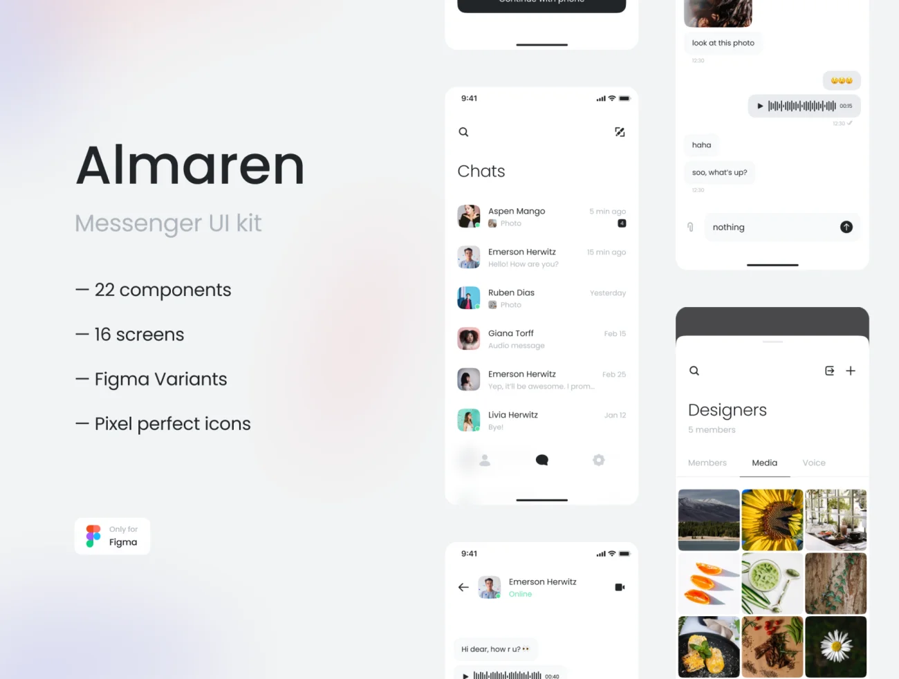 16屏Figma通讯沟通应用 iOS UI 套件 Almaren- Messenger UI Kit插图3