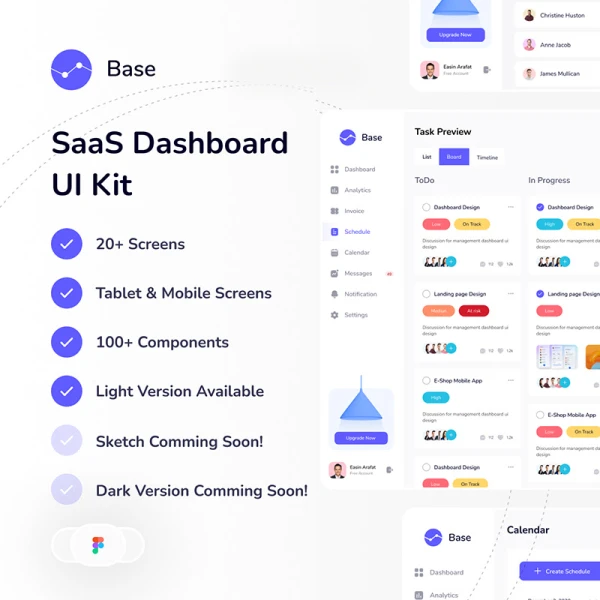 20款面向设计师的独特 SaaS大屏数据可视化仪表板 UI 套件 Base - SaaS Dashboard UI Kit