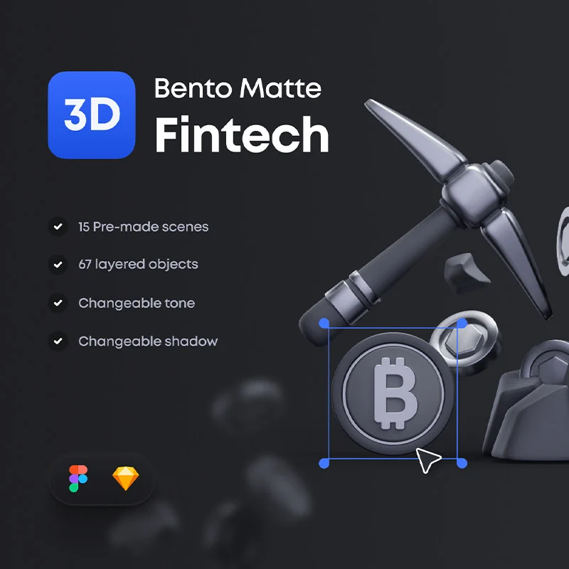 Bento 金融科技哑光3D图标元素场景创建套件 Bento Matte 3D Fintech缩略图到位啦UI