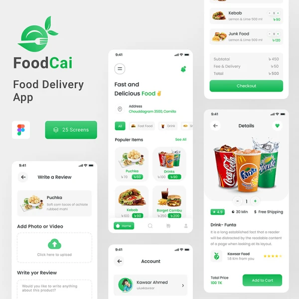 50个外卖点餐配送手机应用套件 FoodCai - Food Delivery Mobile App
