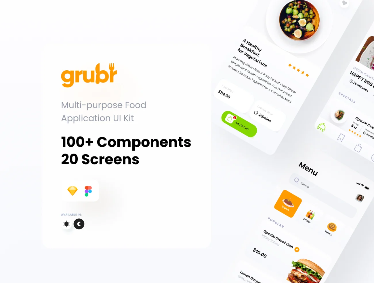 多功能食品点餐UI套件组件包 Grubr Food Card UI Kit插图1