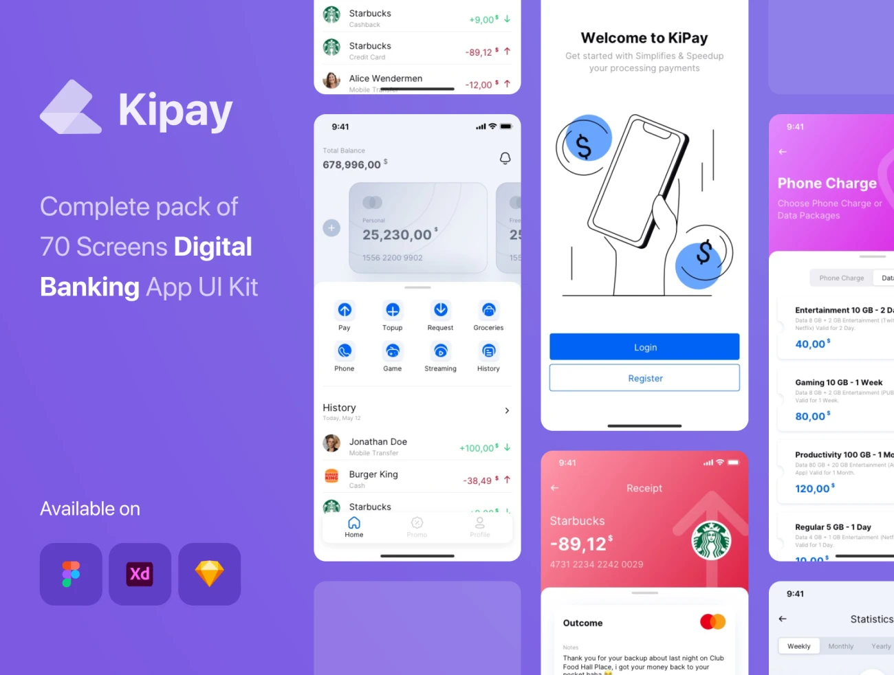 70屏在线银行金融理财应用 UI 套件 Kipay – Digital Banking App UI Kit插图1