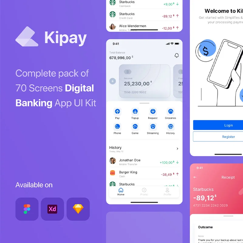 70屏在线银行金融理财应用 UI 套件 Kipay - Digital Banking App UI Kit缩略图到位啦UI