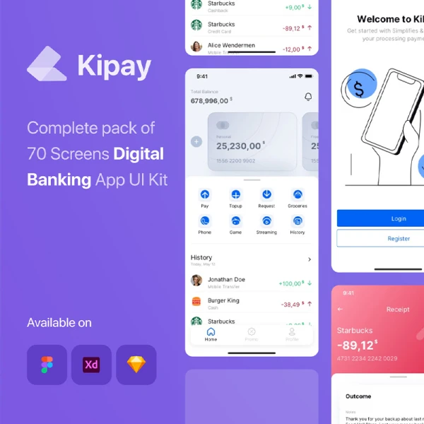 70屏在线银行金融理财应用 UI 套件 Kipay - Digital Banking App UI Kit