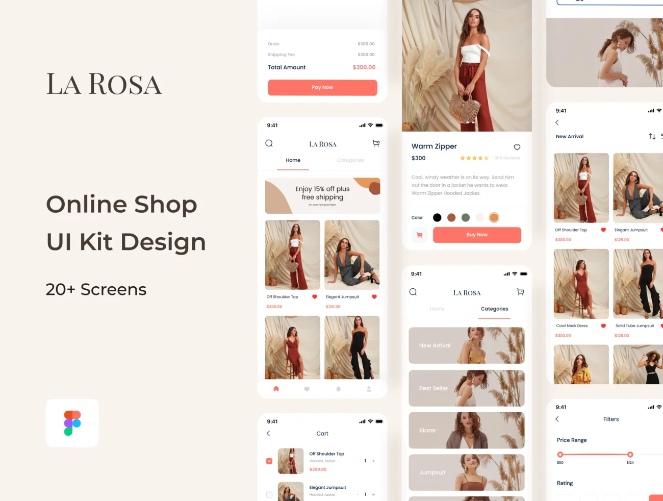 20屏女性时尚服饰箱包在线商店应用 UI 套件 La Rosa – Online Shop App UI Kit插图1