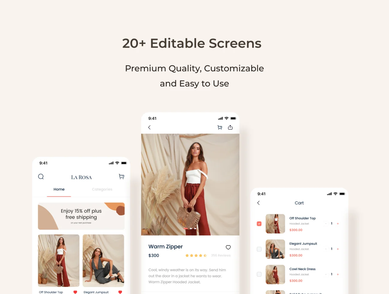 20屏女性时尚服饰箱包在线商店应用 UI 套件 La Rosa – Online Shop App UI Kit插图3