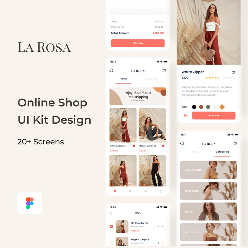 20屏女性时尚服饰箱包在线商店应用 UI 套件 La Rosa - Online Shop App UI Kit缩略图到位啦UI