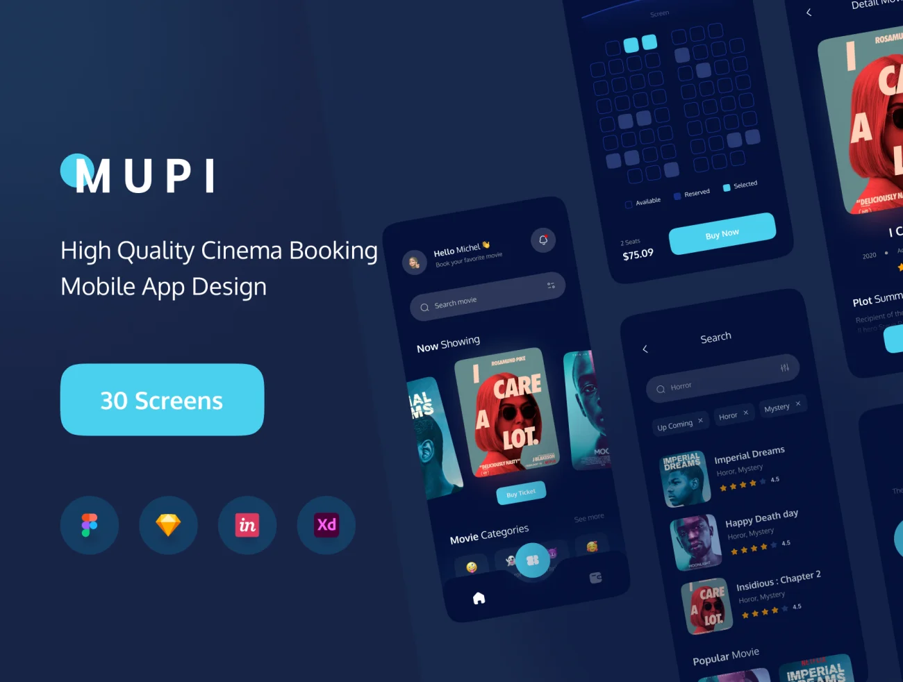 30屏高品质演出电影票预订UI设计套件 MUPI – Cinema Booking UI KIT插图1