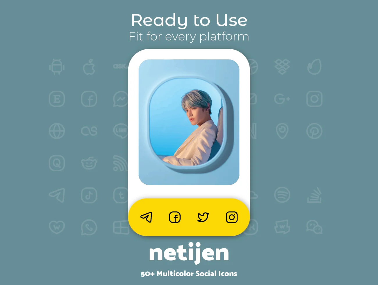 50个社交媒体图标多色线条uiux图标库 Netijen 50+ Social Icon UI Sets插图1