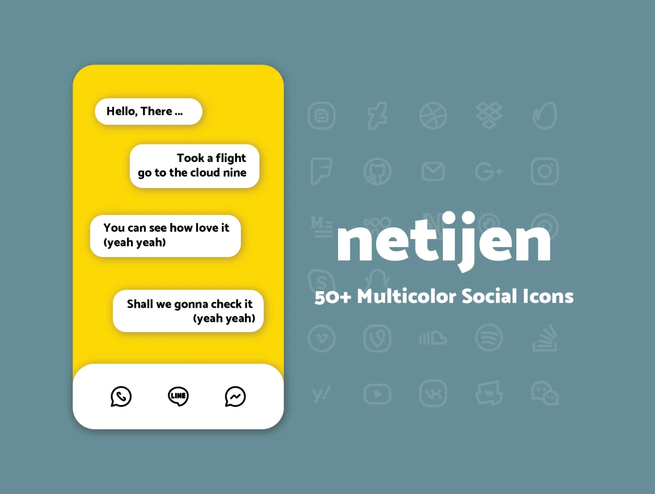 50个社交媒体图标多色线条uiux图标库 Netijen 50+ Social Icon UI Sets插图3