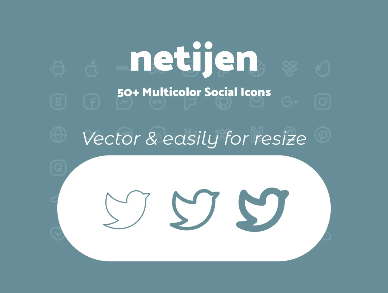 50个社交媒体图标多色线条uiux图标库 Netijen 50+ Social Icon UI Sets插图5