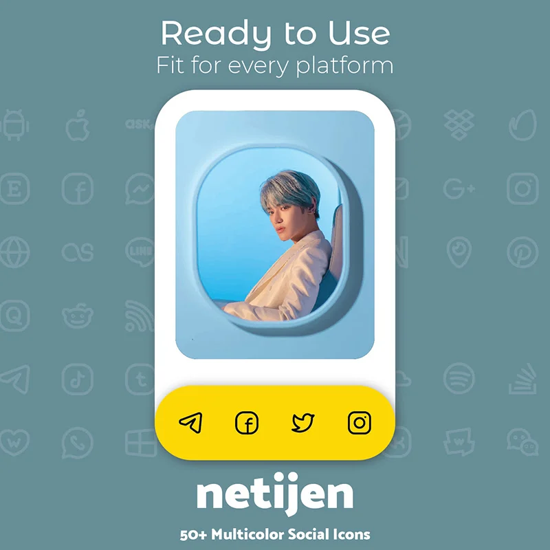 50个社交媒体图标多色线条uiux图标库 Netijen 50+ Social Icon UI Sets缩略图到位啦UI