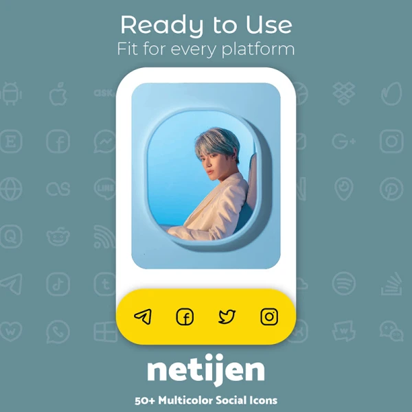 50个社交媒体图标多色线条uiux图标库 Netijen 50+ Social Icon UI Sets