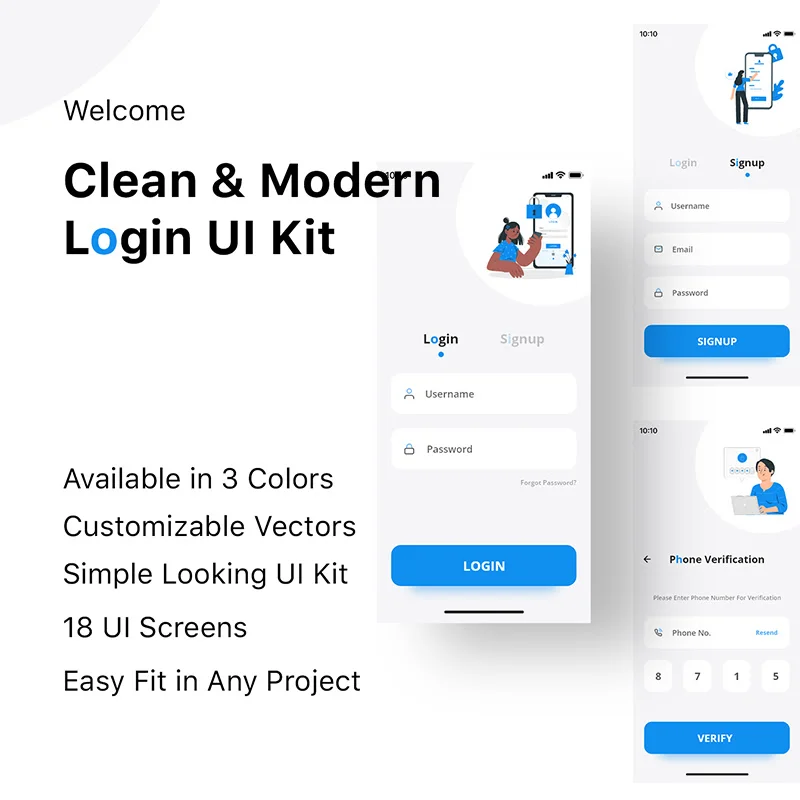 18屏简约现代的登录 UI 套件 Clean and Modern Login UI Kit缩略图到位啦UI