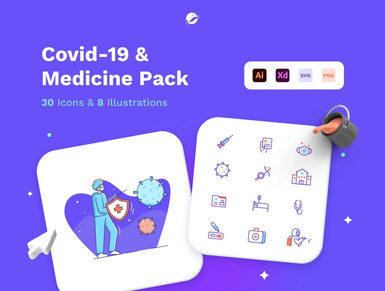 30个新冠病毒医学医疗健康插图图标包 Covid and Medical Pack插图1