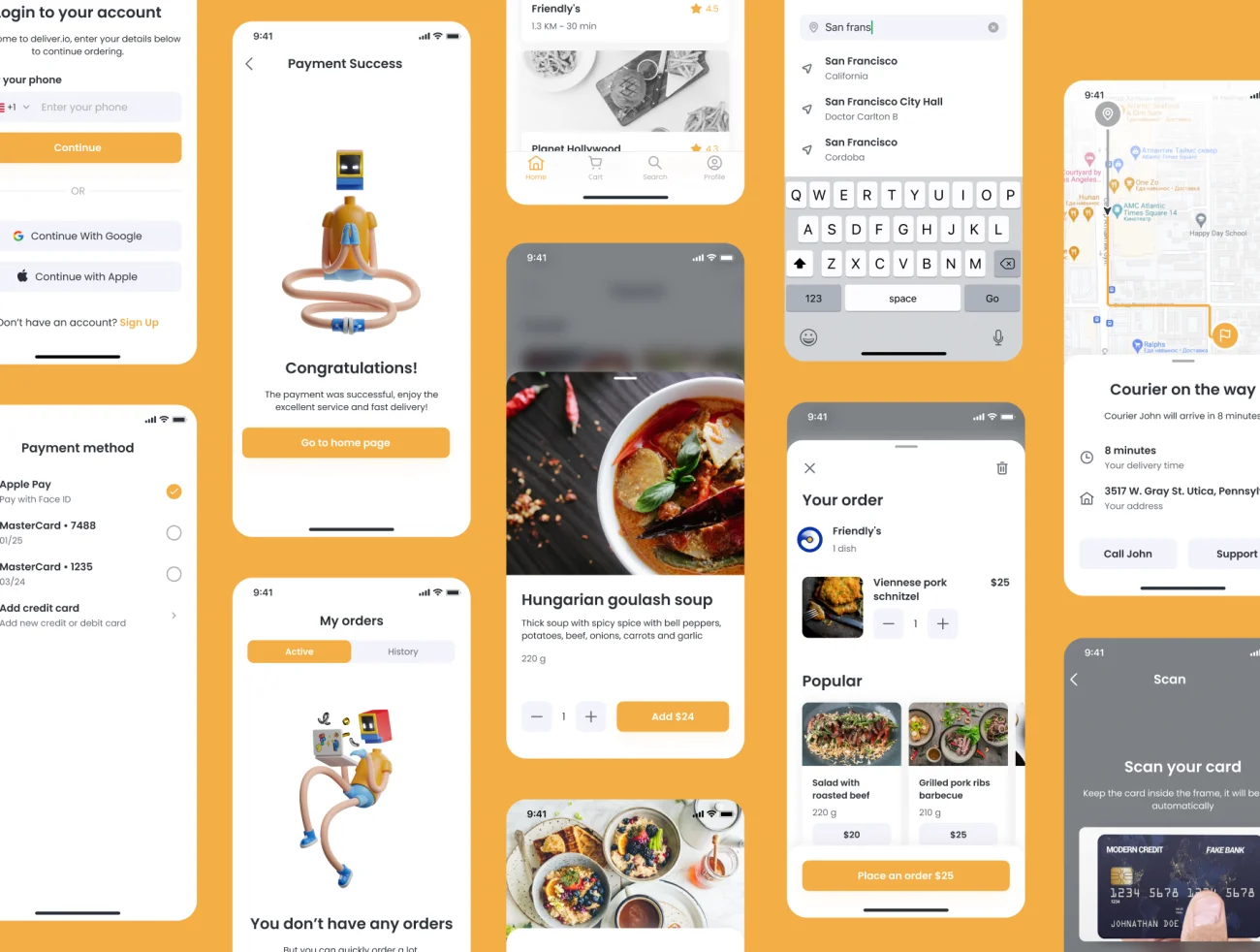 50屏幕完整版外卖食品配送移动应用设计套件 Deliver.io – Food Delivery Mobile App插图3