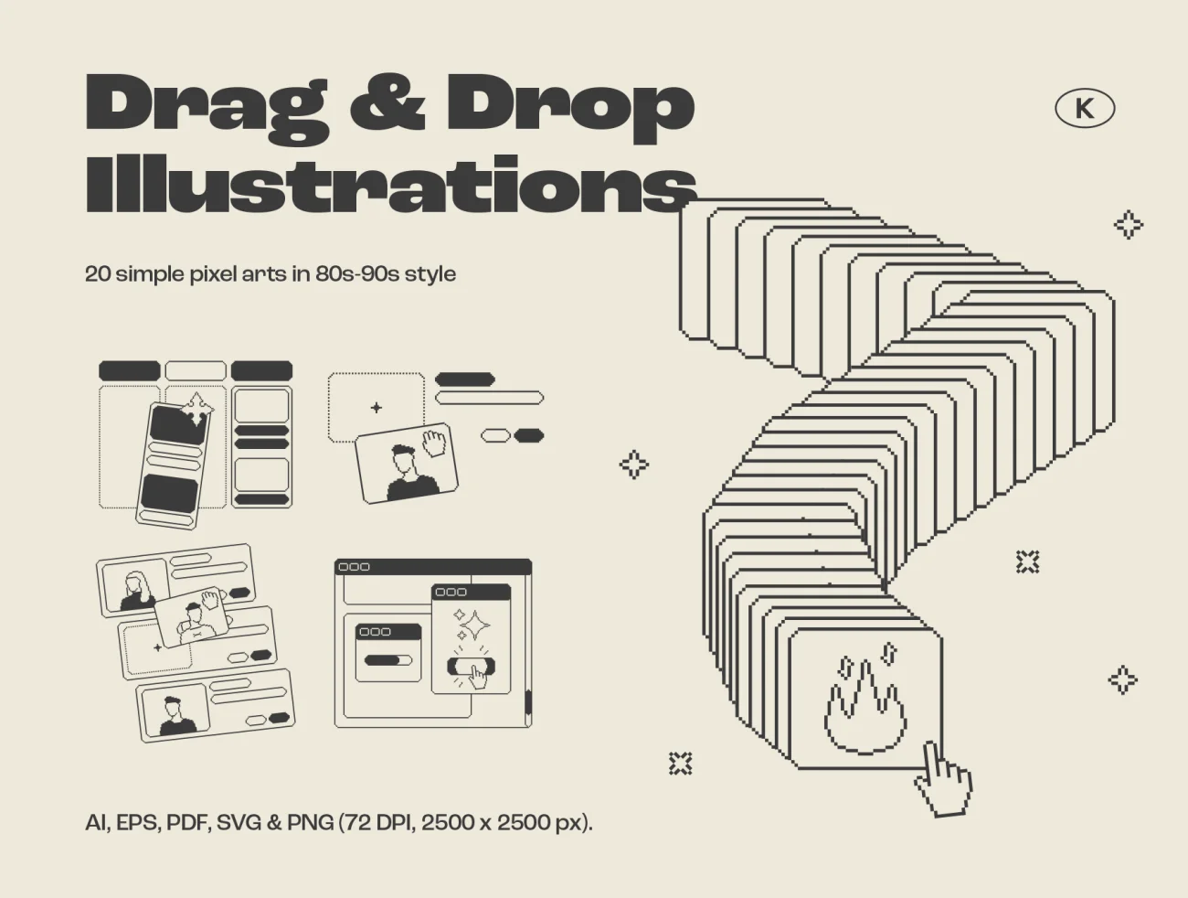 80-90 年代风格的 20 个简单像素化艺术风格拖入即用插图 Drag & Drop Illustrations插图9