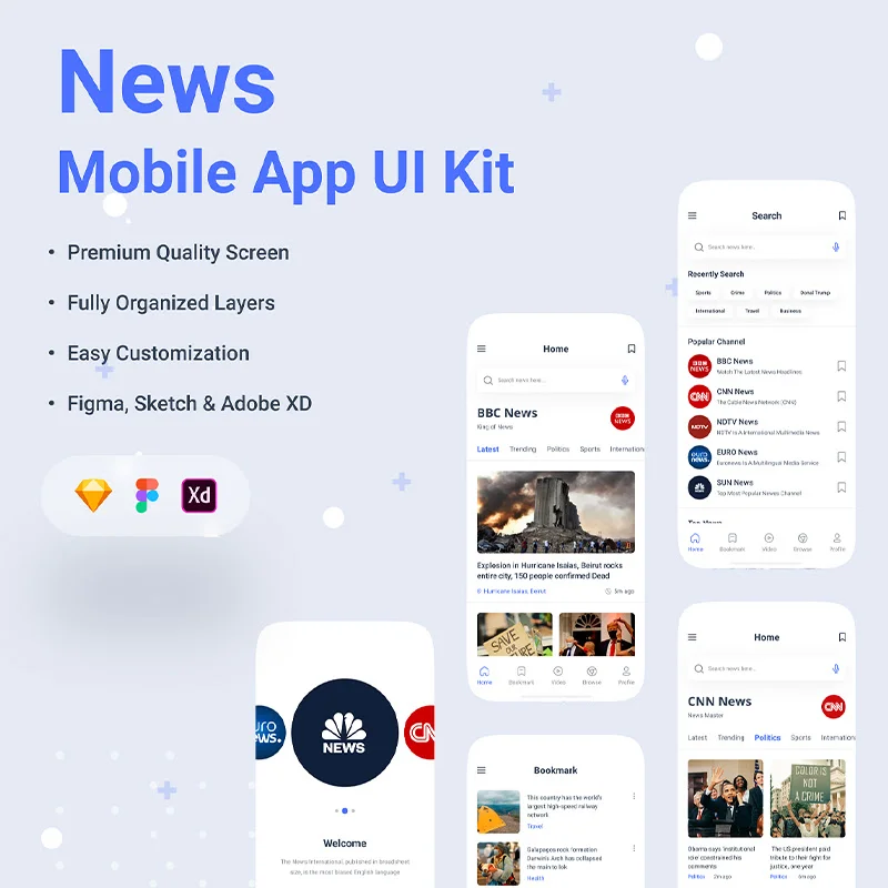 35屏新闻应用UI设计套件 News App UI kit缩略图到位啦UI