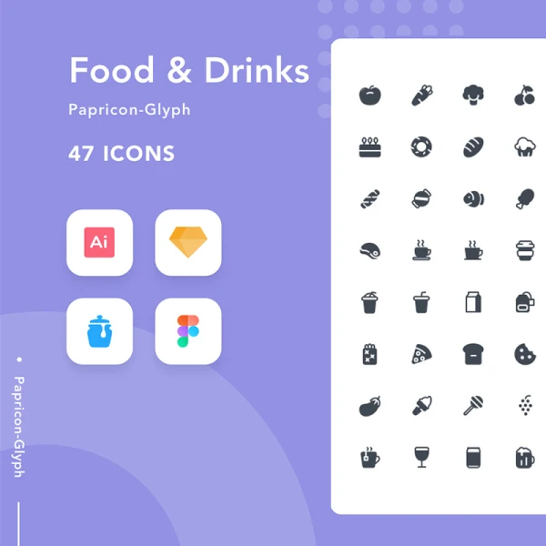 47个食品和饮料图标合集 Food & Drinks - Papricon Glyph