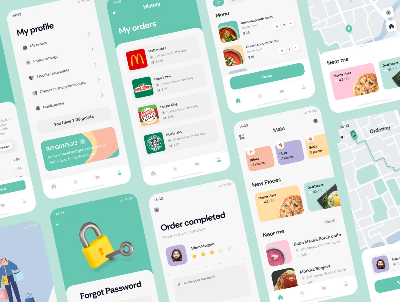 60屏外卖点餐食物配送 UI 套件+图标 Yummyz – Food Delivery UI Kit插图9