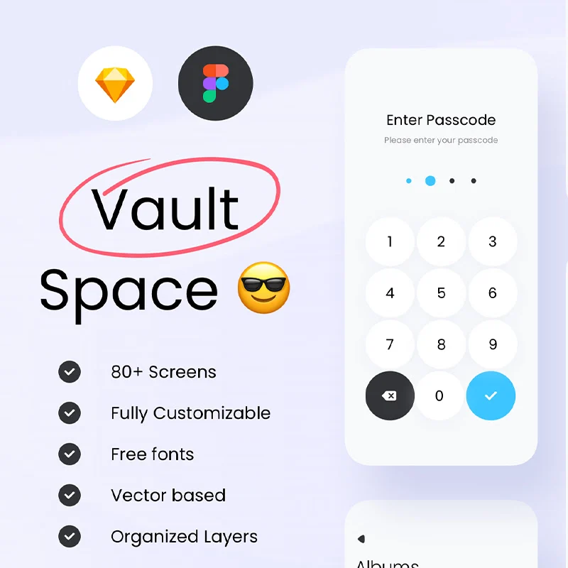 80屏相册联系人加密账户应用 UI 套件 Vault Space UI Kit缩略图到位啦UI