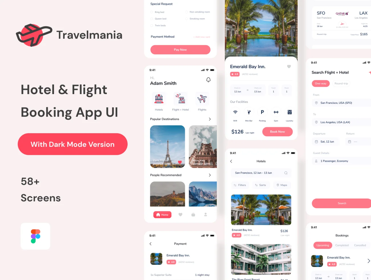 58屏旅游景点酒店机票预订应用UI 设计工具包 Travelmania – Hotel & Flight Booking App插图1