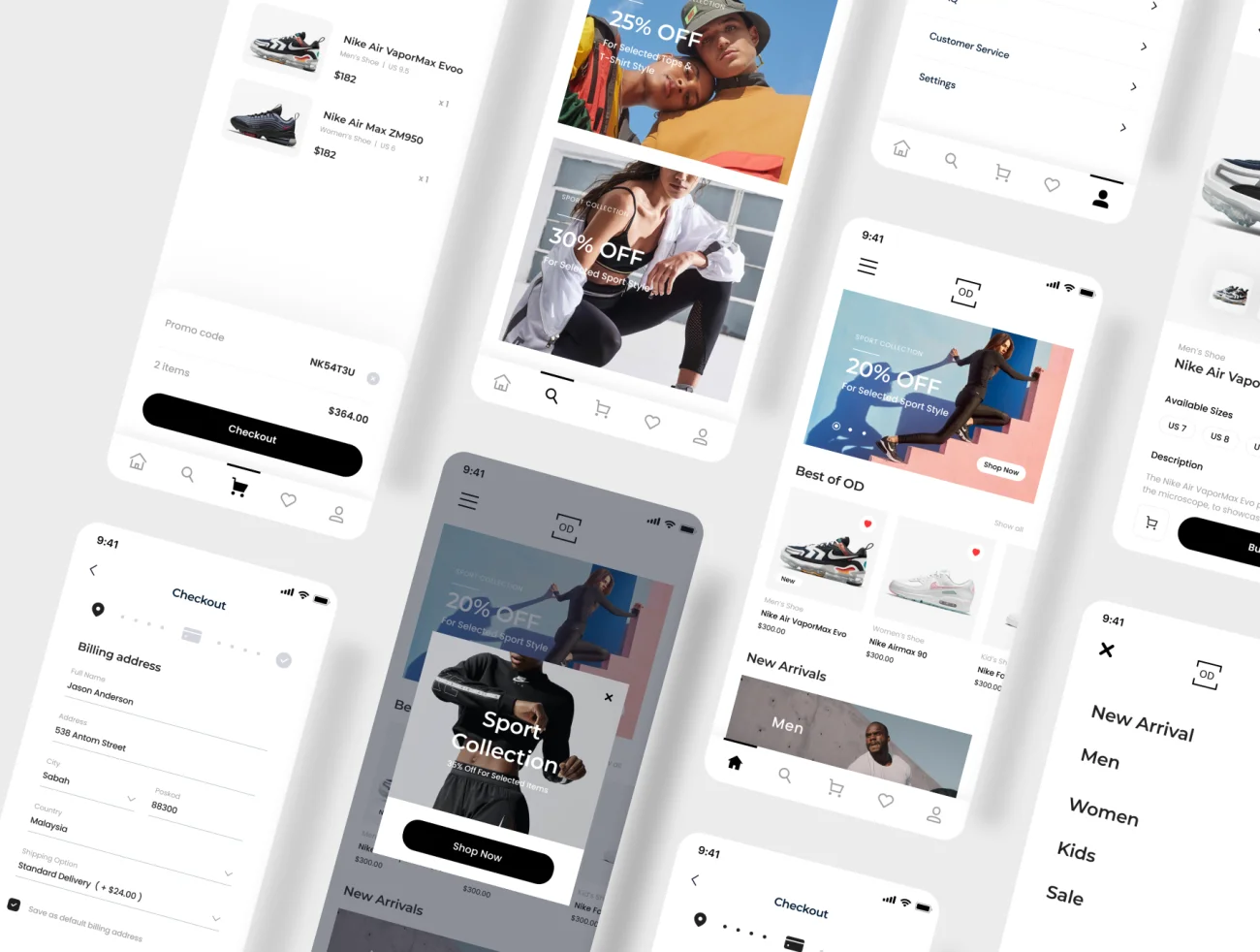 20屏运动鞋商店应用UI设计工具包 OD Sneakers App插图5
