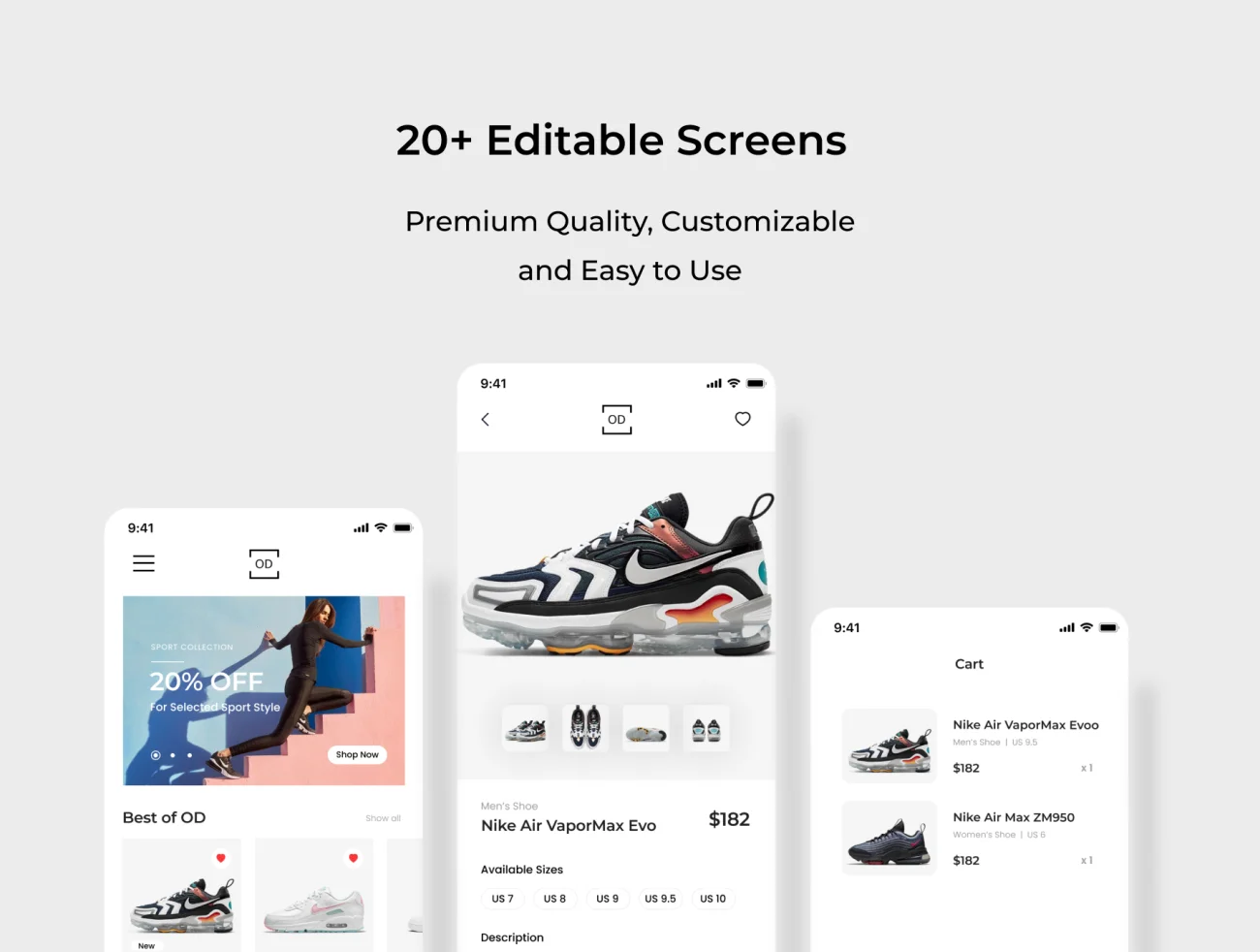 20屏运动鞋商店应用UI设计工具包 OD Sneakers App插图3