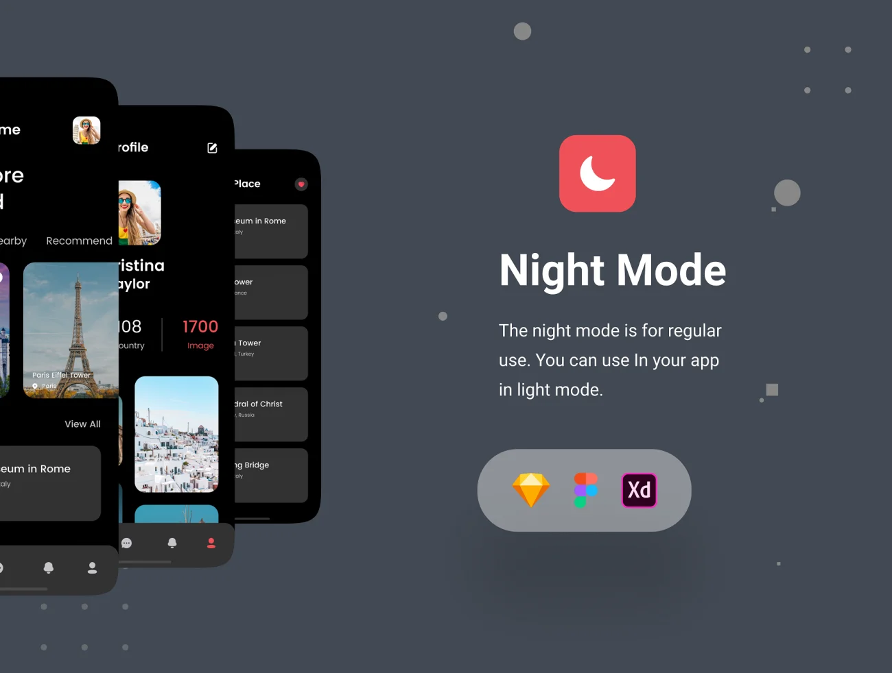 40屏简约现代风跟额旅行应用UI套件 Travel Mobile App UI Kit – dark + light插图11