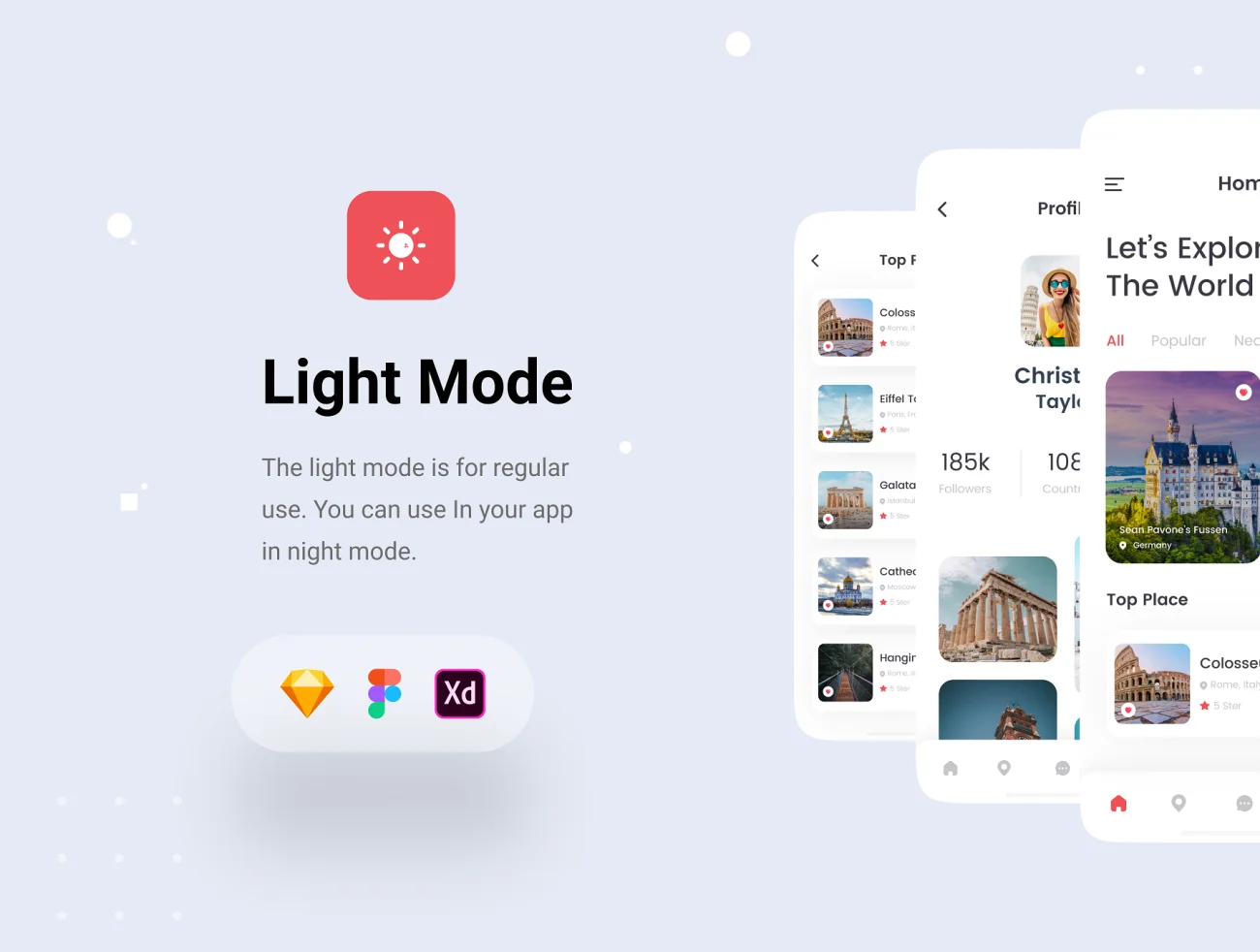 40屏简约现代风跟额旅行应用UI套件 Travel Mobile App UI Kit – dark + light插图13