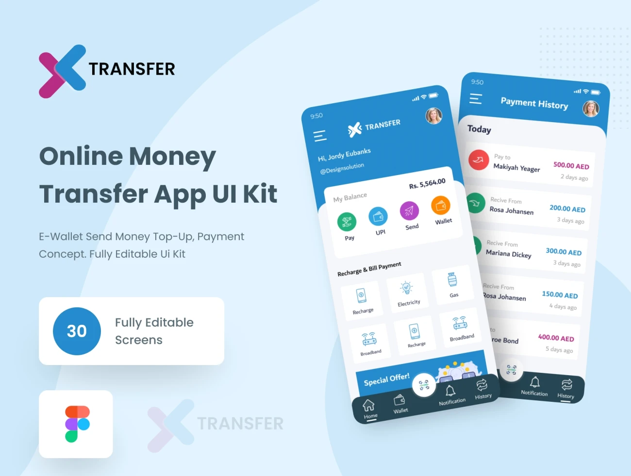 30屏在线钱包金融理财应用UI模板 Transfer – Online wallet app插图1