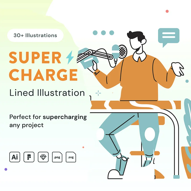 37幅网购商业管理免费扁平化线条矢量人物插图 Supercharge Lined Illustration缩略图到位啦UI