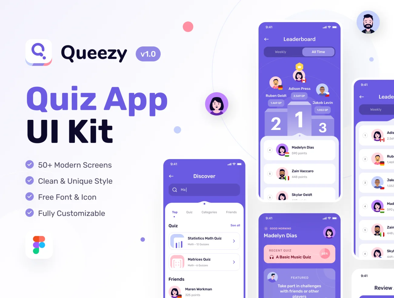50屏知识教育游戏测验应用程序 UI 套件 Queezy App UI Kit插图1