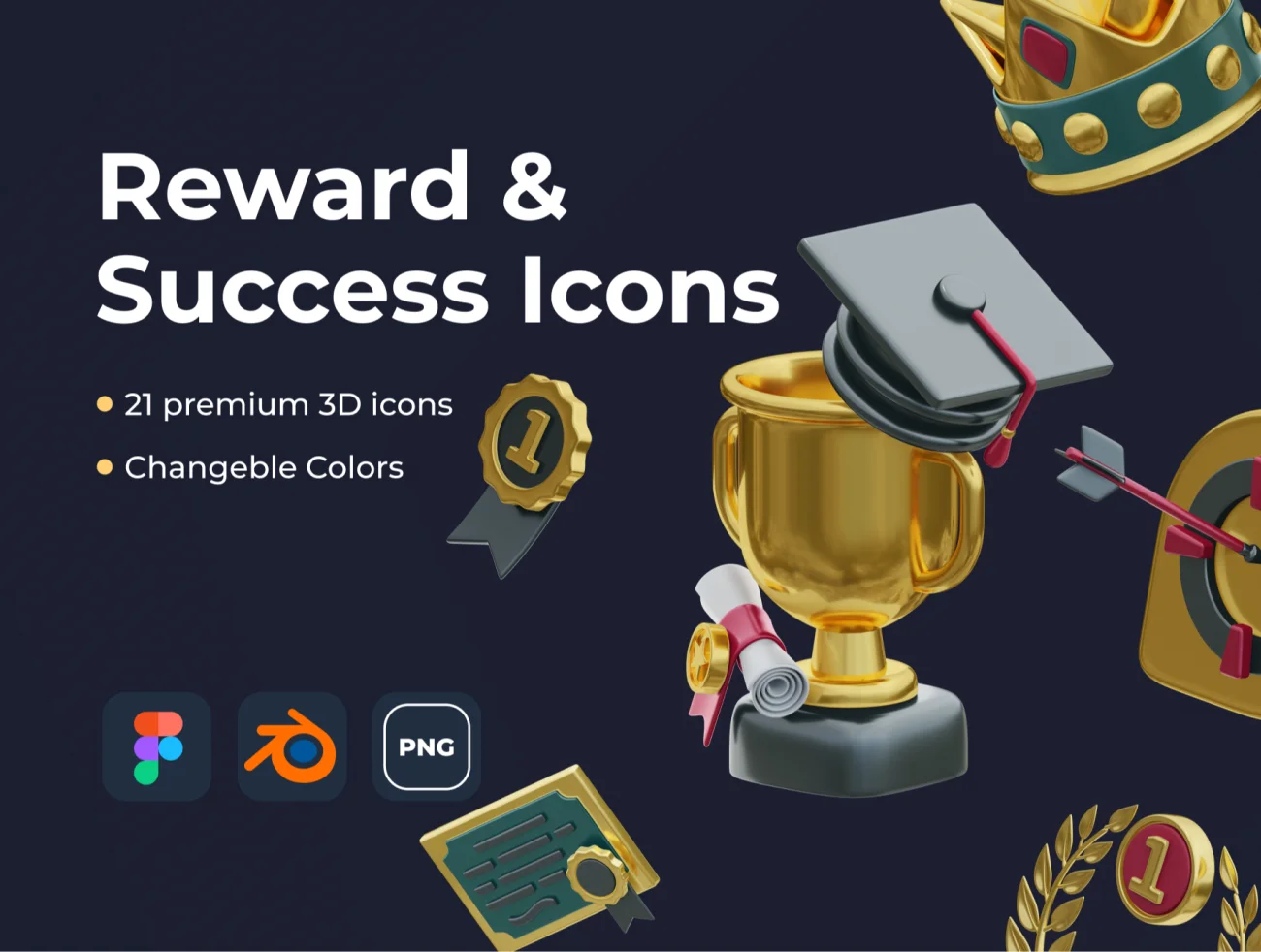 21个奖励成就3D图标合集 Reward & Success Icons插图3