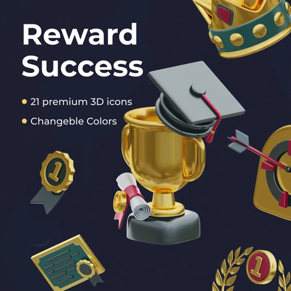 21个奖励成就3D图标合集 Reward & Success Icons