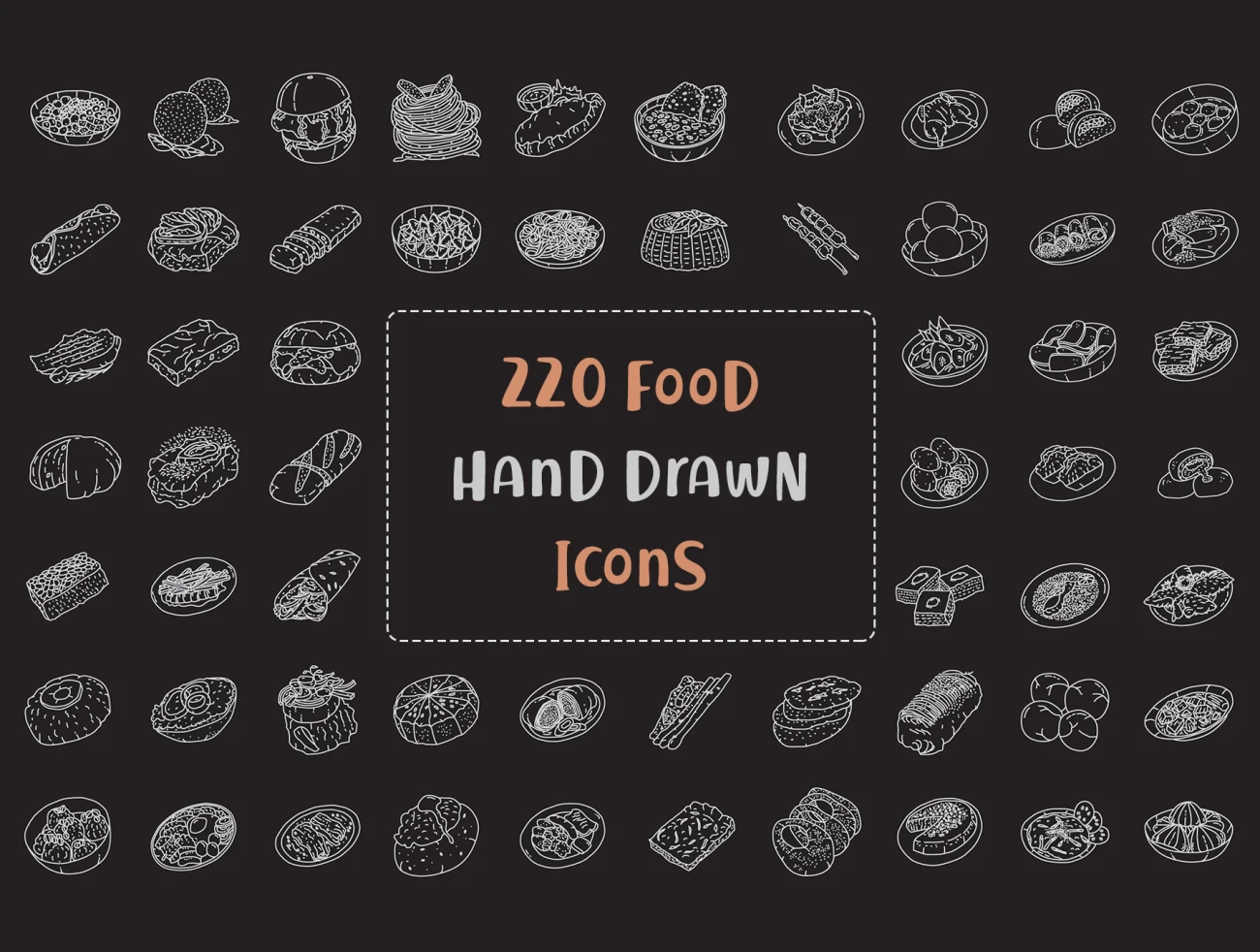 220个世界美食食品手绘插图图标 Food Illustration – Hand Drawn Icons插图1