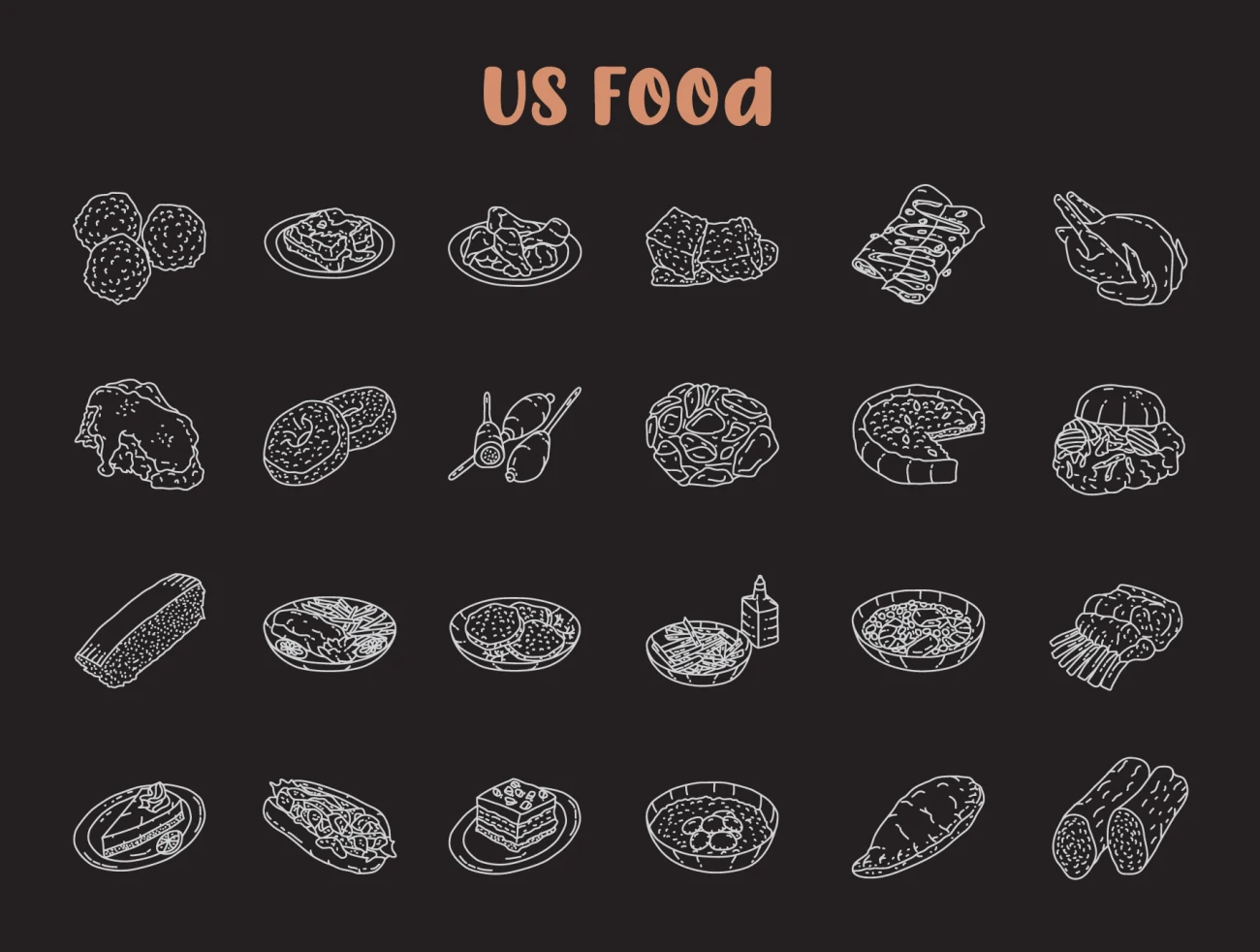 220个世界美食食品手绘插图图标 Food Illustration – Hand Drawn Icons插图3