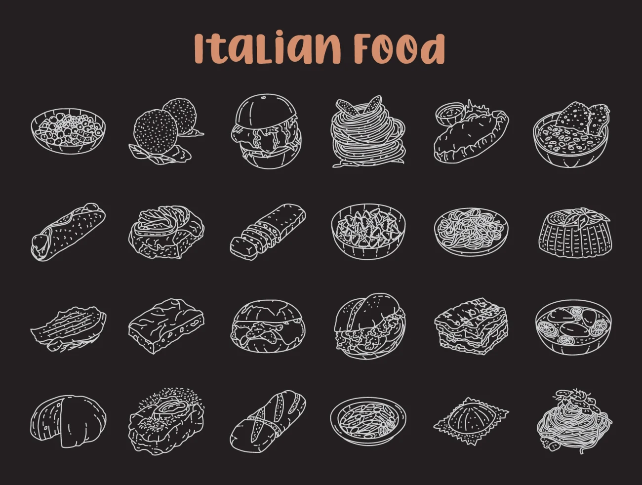 220个世界美食食品手绘插图图标 Food Illustration – Hand Drawn Icons插图7