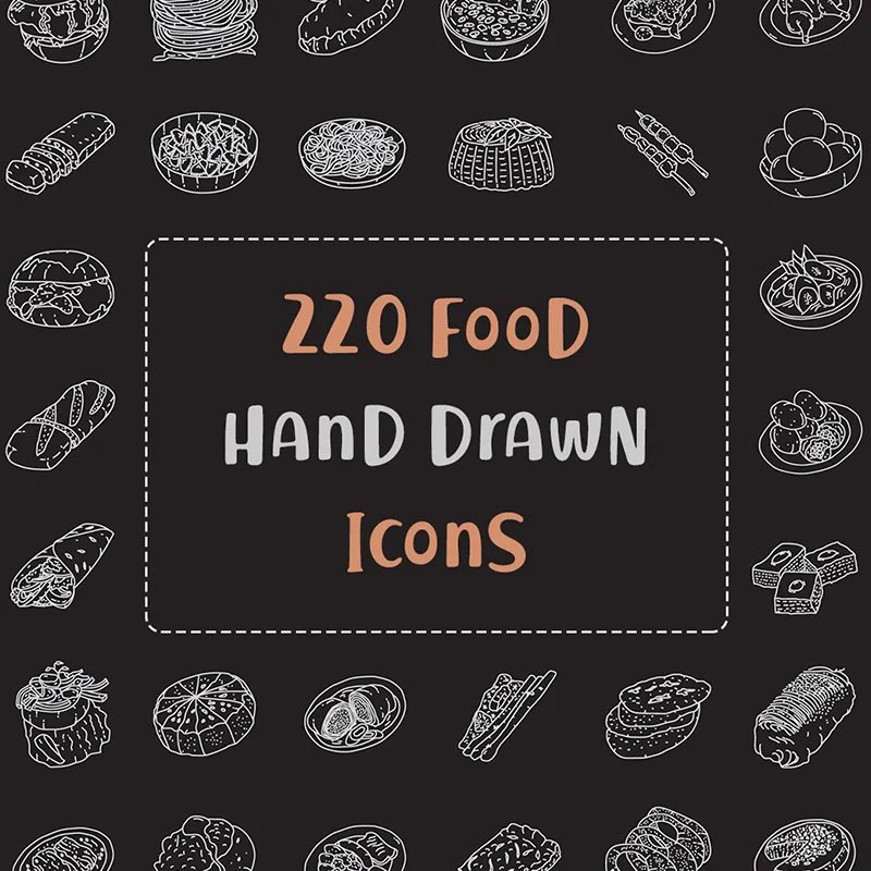 220个世界美食食品手绘插图图标 Food Illustration - Hand Drawn Icons缩略图到位啦UI