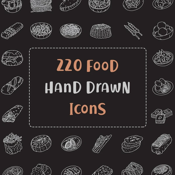 220个世界美食食品手绘插图图标 Food Illustration - Hand Drawn Icons