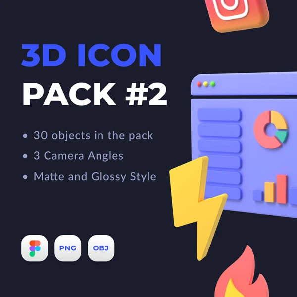 30个常用icon多彩多角度3D图标包合集2 3D Icon Pack #2