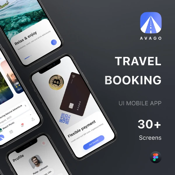 35屏旅游iOS应用UI设计Figma套件 AVAGO - Travel App UI Kit