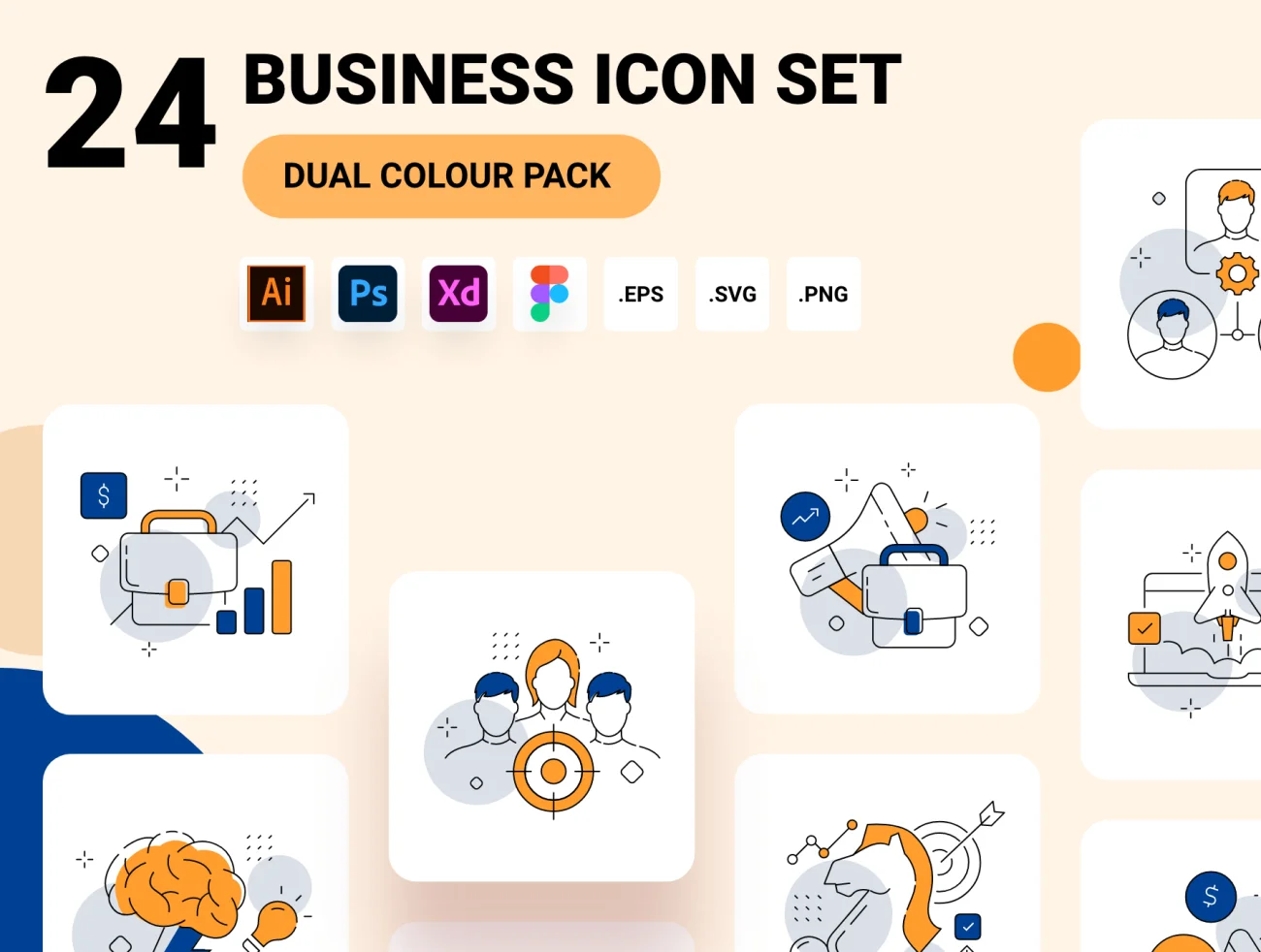 24款商业管理双色调图标集 Business and management icon set插图1