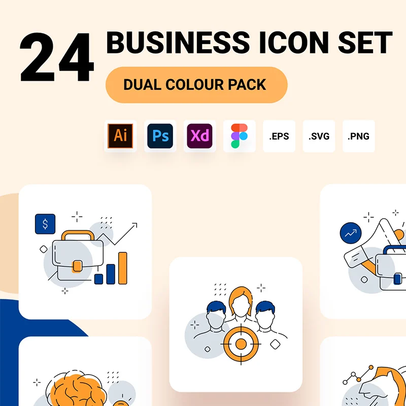 24款商业管理双色调图标集 Business and management icon set缩略图到位啦UI