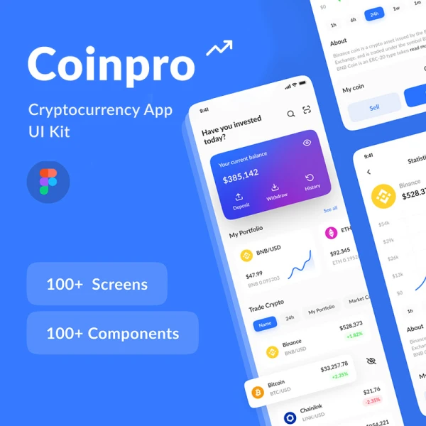 100屏金融数字加密货币交易应用 UI 套件 Coinpro App UI KIT