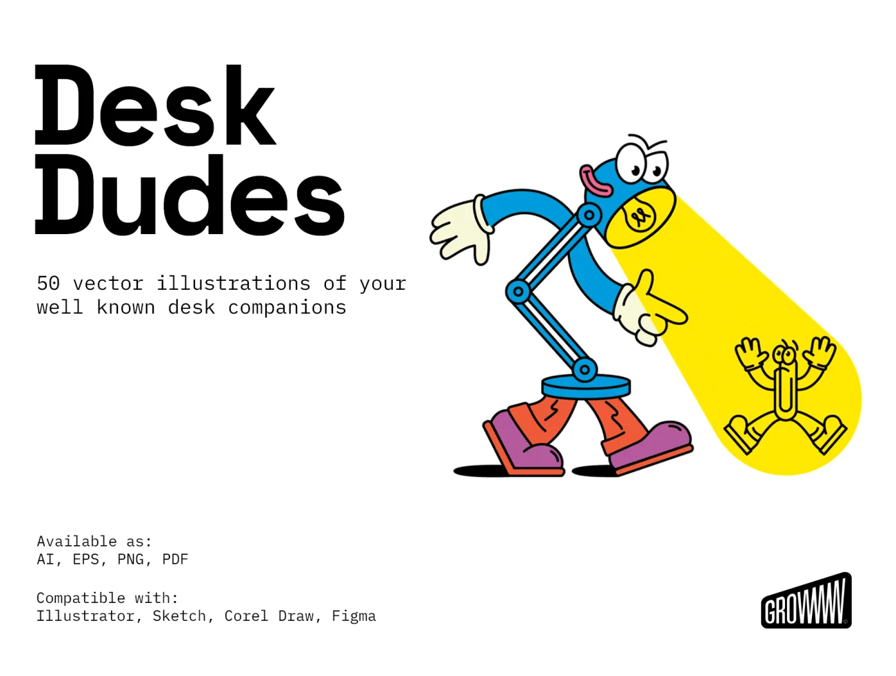 50款可爱办公用品卡通形象矢量插图 Desk Dudes – illustration pack插图1